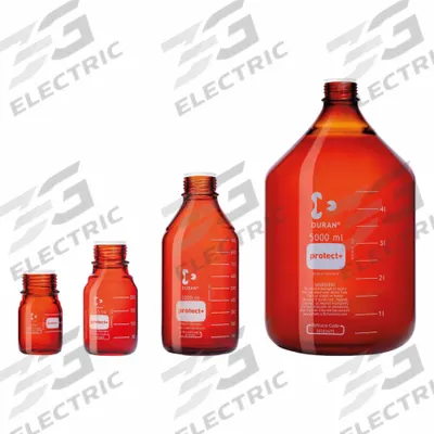 DURAN Narrow Mouth Round Glass Bottles - Safety Coated: 500 mL, 45 mm, Amber - Safety Coated Wide Mouth Round Glass Lab Bottles