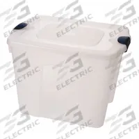 HOMZ Storage Tote: 22 gal, 23 3/4 in x 18 in x 17 1/4 in, Clear Body, Clear Lid, Not NSF Certified (MPN 8520GRCL.08). Key specifications — attr1188666: Plastic; attr1188671: Rounded; attr1188675: Clear; attr1188676: Clear; attr1188687: HOMZ; attr1188688: Not NSF Certified; attr1188689: Nesting Capable.