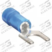 PANDUIT Fork Terminals: Blue, Vinyl, #10 Stud Size, 16 AWG – 14 AWG Wire Range, Std Fork, 600 V (MPN PV14-10F-C). Key specifications — Barrel Style: Funnel Entry; Manufacturer Part Number: PV14-10F-C; Brand: PANDUIT; Series: CT.