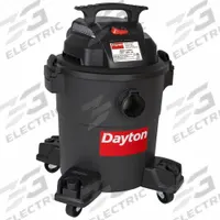 DAYTON Shop Vacuum: 6 gal Tank Size, Plastic, 1 1/4 in Vacuum Hose Dia, 8 ft Hose Lg, Wet/Dry, Std (MPN 61HV81). Key specifications — Tank Material: Plastic; Vacuum Pickup Type: Wet/Dry; Brand: DAYTON.