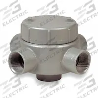 Conduit Outlet Body: Iron, GE, 1 1/4 in Trade Size, XAT Body, 42 cu in Body Capacity (MPN GESXAT-4M). Key specifications — Series: For Standard Body; Compatible Conduit Trade Size: 1-1/4 in; Thread Gender: Female; Hub Style: Threaded; Cover Included: Yes; Body Style: XAT; Connection Type: Threaded; Back Type: Flat.