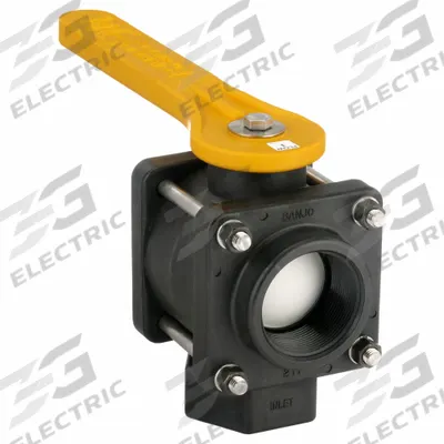 BANJO Manual Three-Way Ball Valve: 2 in, Polypropylene, L Flow, FNPT x FNPT x FNPT - L-Port Polypropylene Ball Valves