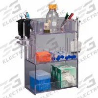 Lab Bulk Bin: 6 1/2 in Overall Wd, 18 3/8 in Overall Ht, 12 3/4 in Overall Lg, PETG, Clear, Benchtop (MPN BENCHTOP12-PIPTRBRK). Key specifications — Material: PETG; Mounting Location: Benchtop; Color: Clear; Product Type: Multi Organizer; Total Holding Capacity: (3) Levels for Misc Lab Supplies; Brand: POLTEX.