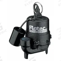 FLOTEC Effluent Pump: 1/2 hp, 120V AC, Single Phase, 46 gpm Flow Rate @ 10' of Head, 22 ft Max. Head (MPN E3375TLT). Key specifications — Impeller Material: Thermoplastic; Rated Voltage: 120V AC; Brand: FLOTEC; Switch: Piggyback Tether Float.