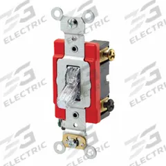 LEVITON Wall Switch: Toggle Switch, Double Pole, Maintained, Clear, 120V AC, 20 A (MPN 1222-PLC). Key specifications — Illuminated: Yes.