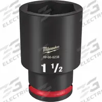 MILWAUKEE Deep Impact Socket: 1/2 in Drive Size, SAE, 1 1/2 in Socket Size, 6-Point, Deep, Friction (MPN 49-66-6238). Key specifications — attr1215501: MILWAUKEE; attr1215515: Black Phosphate; attr1215518: 1-1/2 in.