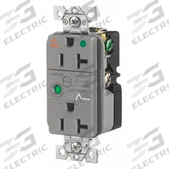 BRYANT Receptacle: Hospital Grade, Duplex, 5-20R, Gray, 125V AC, 20 A, 2 Pole / 3 Wire (MPN SP83IGGYA)