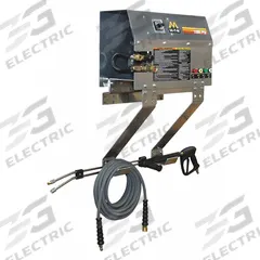 MI-T-M Electric Pressure Washer: Wall Mount, 120 V – Single-Phase, 1,000 psi, 2 gpm, 1 1/2 hp (MPN GC-1002-0MEW1). Key specifications — Burner Fuel: Electric; Pump Drive: Direct; Brand: MI-T-M; Water Intake: Hot Water Intake.