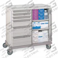 METRO General Medical Supply Cart with Enclosed Shelves: Polymer, (4) Swivel, Taupe, White (MPN SXRDGS4). Key specifications — Material: Polymer; Drawer Color: White; Brand: METRO; Caster/Wheel Configuration: (4) Swivel; Cabinet Color: Taupe.