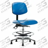 ESD Task Chair: Vinyl, Armless, Ht Range 21 1/2 in to 29 in, 18 1/2 in Seat Wd, 17 in Seat Dp, Blue (MPN BR-ESD-VMBCH-CR-T0-A0-CF-EG-ESDBLU). Key specifications — Foot Support: Yes; Back Tilt Backward: 13.5°; Back Tilt Forward: 10.5°; Base Material: Aluminum; Brand: APPROVED VENDOR; Product Type: ESD Task Chair; ESD-Safe: ESD-Safe.