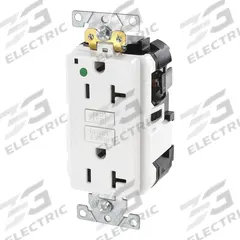 LEVITON Modular Receptacle: Hospital Grade Fed. Spec., Decorator Duplex, 5-20R, White, GFCI, 125V AC (MPN MGFN2-HGW)