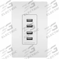 USB Receptacle: 4 USB Ports, USB Type A, White, 125V AC, 15 A (MPN TM8USB4WCC6). Key specifications — Brand: LEGRAND.