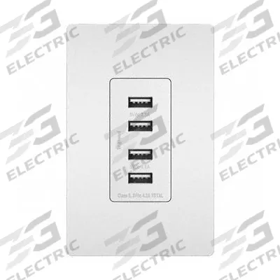 LEGRAND Receptacle: 4 USB Ports, USB Type A, White, 125V AC - Weather-Resistant Receptacles with USB Chargers
