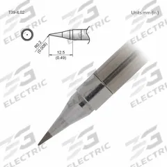 HAKKO Soldering Tip: T39 Series, Conical, 0.2 mm W, 12.5 mm Lg (MPN T39-IL02). Key specifications — Brand: HAKKO; Compatible Handpiece Manufacturer Model Number: FX-9702; Manufacturer Part Number: T39-IL02.