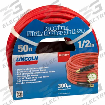 LINCOLN Air Hose: 1/2 in Hose Inside Dia., Orange, 1/2 in 1/2 in - Oil-Resistant Nitrile Air Hose Assemblies with Nitrile Cover