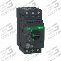 SCHNEIDER Manual Starter: Non-Reversing, 3 Poles, 32 A, Thermal Protection, Selector Switch (MPN GV3P32). Key specifications — Maximum Voltage Rating: 690V AC; Brand: SCHNEIDER; Thermal Units Required: None (Starter Includes Integrated Thermal Units); Frame Size (Width): 45mm.