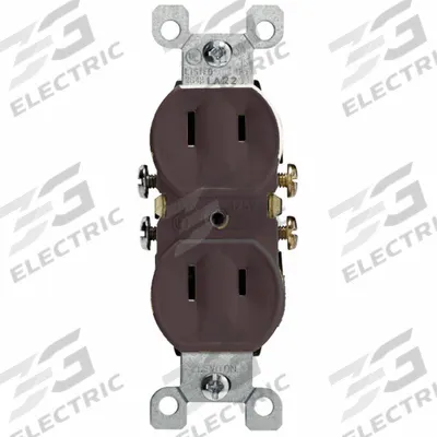 LEVITON Receptacle: Duplex, 1-15, Brown, 125V AC, 15 A, 2 Pole / 2 Wire (MPN 223) - General Purpose Receptacles