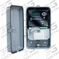 INTERMATIC Electronic Timer: 365 day, Astronomic, 120-277V AC, SPDT, Digital (MPN ET90115CRE). Key specifications — Body Material: Metal; Indoor/Outdoor Usage: Outdoor; Astronomic Functionality: Astronomic; Mounting Style: Surface; Brand: INTERMATIC.