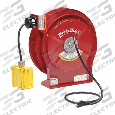 REELCRAFT Extension Cord Reel: Ratchet Lock, 50 ft Cord Lg, 12 AWG, SO, 5-15R Cord Lg - Self-Retracting Cord Reels