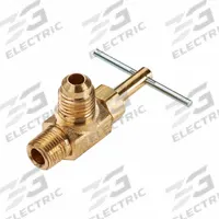 PARKER Needle Valve: Angle Valve Body, Brass, Screw-In Bonnet, 1/8 in Pipe Size, Flare x MIP, Flare (MPN NV101F-4-2). Key specifications — For Media: Water; Standards: ISO 9001; Brand: PARKER; Valve Series: NV; Connection Gender - Side 2: Male; Connection Type - Side 1: Flare; Connection Type - Side 2: IPS; Connection Type: Flare x MIP.