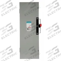 SIEMENS Safety Switch: Fusible, 100 A, Three Phase, 600V AC, Galvanized Steel, Indoor (MPN DTF363). Key specifications — Brand: SIEMENS.