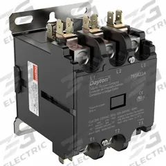 DAYTON Definite Purpose Magnetic Contactor: 3 Poles, 208-240V AC, 50 A, Non-Reversing (MPN 783XZ3). Key specifications — Brand: DAYTON; Coil Voltage: 208/240V AC; Contactor Style: HVACR Definite Purpose Contactor; Mounting Style: Through Panel; Terminal Connection Type: Box Lugs; Maximum Voltage Rating: 600V AC; Phase: Three; Main Pole Contact Form: 3NO.