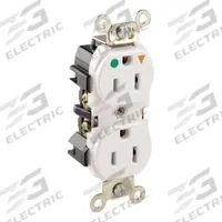 LEVITON Receptacle: Hospital Grade Fed. Spec., Duplex, 5-15R, White, 125V AC, 15 A, 2 Pole / 3 Wire (MPN 8200-IGW)