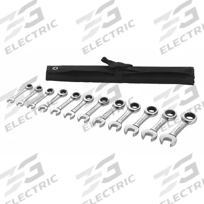 WESTWARD Combination Wrench Set: Alloy Steel, Chrome, 12 Tools - Metric 12-Point Ratcheting Combination Wrench Sets