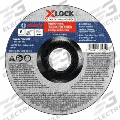 BOSCH X-Lock Abrasive: Type 27, 6" x 1/4" x 7/8", Aluminum Oxide, 30 Grit - General Purpose Grinding Wheels for Carbon & Stainless Steel