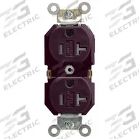 LEVITON Receptacle: Duplex, 5-20, Brown, 125V AC, 20 A, 2 Pole / 3 Wire (MPN TBR20)