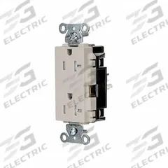 HUBBELL Receptacle: Decorator Duplex, 5-20, Light Almond, 125V AC, 20 A, 2 Pole / 3 Wire (MPN DR20STLATR)