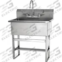 SANI-LAV Scrub Sink: 45 1/2 in Overall Ht, 28 in Bowl Lg, 10 1/2 in Bowl Dp, 2 gpm Flow Rate, 14 ga (MPN 532FF). Key specifications — Includes Side Splash: Side Splash Not Included; Brand: SANI-LAV.