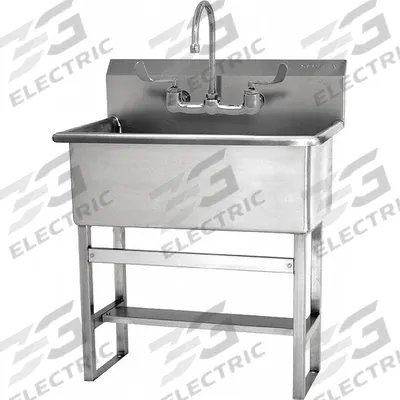 SANI-LAV Scrub Sink: 45 1/2 in Overall Ht, 28 in Bowl Lg, 10 1/2 in Bowl Dp, 2 gpm Flow Rate - One-Station Freestanding Hand Sinks with Faucets