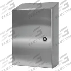 WIEGMANN Sloped Top Enclosure: 304 Stainless Steel, 36 in x 30 in x 12 in, NEMA 12/13/3R/4/4X (MPN N412363012CSSST). Key specifications — Brand: WIEGMANN; Closure Method: 1/4-Turn Latch; Enclosure Material: 304 Stainless Steel; Knockouts: Not Included.