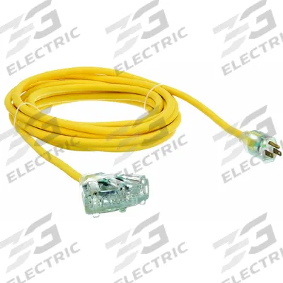 APPROVED VENDOR Extension Cord: Outdoor Use, 25 ft Lg, 3 Outlets, 5-15P, 12/3, SJTOW - Outdoor Extension Cords with Multiple Outlets