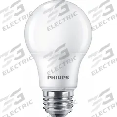 PHILIPS Compact LED Bulb: Medium Screw (E26), LED, (A) Classic, A19, 9 W Watt, 3000K, Frosted (MPN 9A19/CNG/830/FR/P/E26/ND 4/1CT). Key specifications — attr233510: A19; attr233525: 120V AC; attr233549: Frosted; attr518949: 3000K; attr239859: PHILIPS.