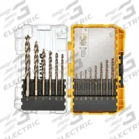 DEWALT Jobber Length Drill Bit Set: 14 Pc, 1/16" to 3/8", 135° Pilot Point, TiN-Coated Cobalt (MPN DWA1240). Key specifications — attr1236168: ToughCase®+.