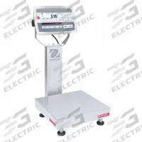 OHAUS Industrial Bench Scale: 12 in x 12 in, IP67/IP68, Column-Mounted, Stainless Steel (MPN D52XW50WQR6). Key specifications — Connection Ports: RS-485; Readability: 0.005 lb/2 g; Brand: OHAUS; Weighing Surface Material: Stainless Steel.