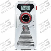 ETON Portable Weather Radio: AM/FM/NOAA, White, 2 1/2 in Overall Dp, 5 13/32 in Overall Ht (MPN ARCFRX2WXW). Key specifications — Features: Headphone Jack; Includes: Solar Panel; Radio Bands: FM; Alert Style: Audible Alert; Brand: ETON; Includes Display: Display Included.