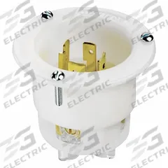 LEVITON Locking Inlet: Non-NEMA, White, 120/208V AC, 20 A, 4 Pole, 3 Blade (MPN 7408-C). Key specifications — Voltage Rating: 120/208V AC; Brand: LEVITON.