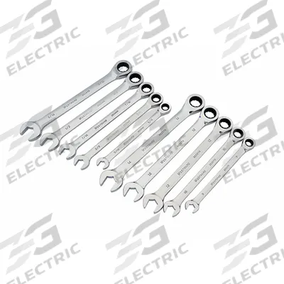 WESTWARD Combination Wrench Set: Alloy Steel, Full Polish, 10 Tools, Std - SAE & Metric 12-Point Ratcheting Combination Wrench Sets