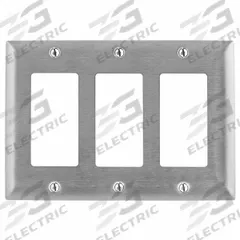 HUBBELL Wall Plate: Decorator-Rocker, 3 Gang, Silver, Std Size (MPN SS263). Key specifications — Brand: HUBBELL; Material: Stainless Steel.