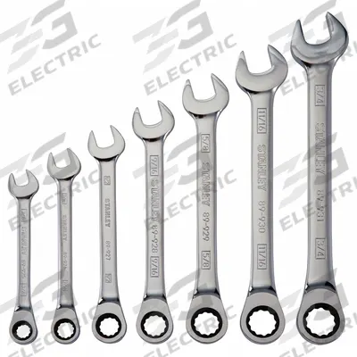 STANLEY Combination Wrench Set: Alloy Steel, Chrome, 7 Tools - SAE 12-Point Ratcheting Combination Wrench Sets