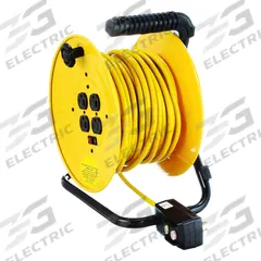 APPROVED VENDOR Extension Cord Reel: 80 ft Cord Lg, 14 AWG, 5-15R Retractable End, SJTW, Yellow (MPN 2YKR7). Key specifications — Feeder Cord Ending NEMA Configuration: 5-15P; Retractable Cord Ending NEMA Configuration: 5-15R; Voltage: 125V AC; Brand: APPROVED VENDOR.