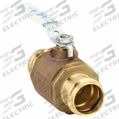 APOLLO Manual Two-Way Ball Valve: 1 1/4 in Size, Brass/Bronze, Straight, Press x Press, Two-Piece (MPN 77WLF14601A). Key specifications — Brand: APOLLO; Handle: Lever.