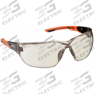 BOLLE SAFETY Safety Glasses: Amber Lens, Frameless, Dielectric, Gray/Orange Frame - Padded Comfort-Fit Safety Glasses