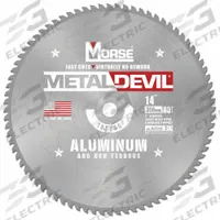 MORSE Circular Saw Blade: 14 in Blade Dia., 80 Teeth, 0.09 in Cut Wd, 1 in Arbor Size, Carbide (MPN 102865-WWG). Key specifications — attr1116119: MORSE; attr1145631: Non-Ferrous Metals.