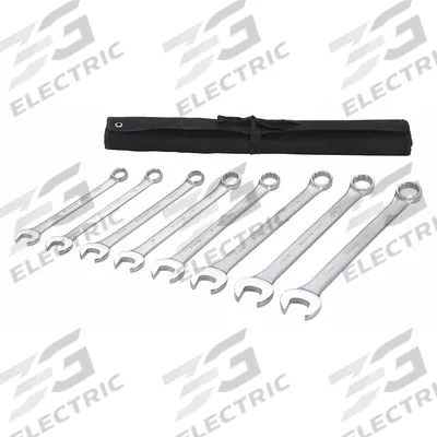 WESTWARD Combination Wrench Set: Alloy Steel, Satin, 8 Tools, 15° Head Offset Angle - SAE 12-Point Combination Wrench Sets