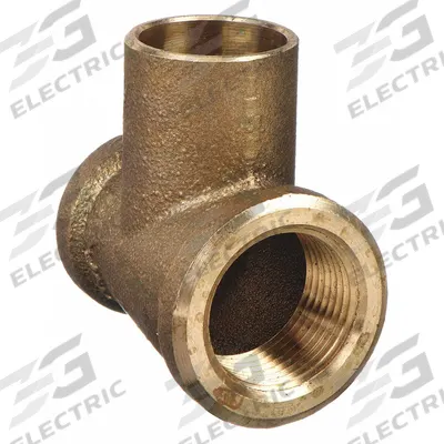 NIBCO Sweat Fitting Tee: 3/4 in Pipe x 3/4 in Pipe x 1/2 in CTS, FNPT x FNPT x Cup - Low-Lead Cast Copper & Bronze Tube Fittings