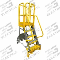 COTTERMAN Rolling Ladder: 4.2 ft Platform Ht, Assembled, Foot-Activated Step Lock, Steel, Perforated (MPN WMX05R37A6FGP3). Key specifications — Brand: COTTERMAN; Color: Gray; Handrail Configuration: Double Handrails.